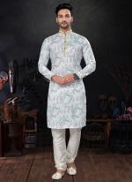 Pure Silk Sky Blue Festival Wear Mirror Work Readymade Kurta Pajama